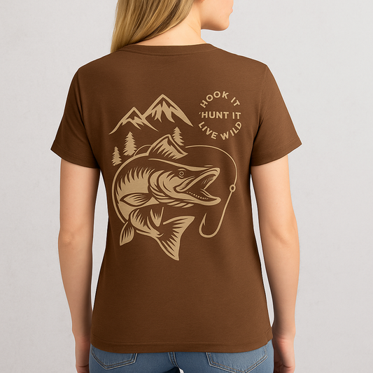 Wildhook Co. Women’s Musky Tee – Brown Wilderness Edition
