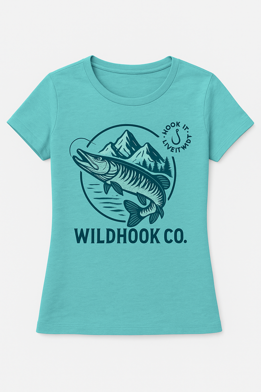 Wildhook Co. Women’s Musky Tee – Light Teal Edition -Free U.S shipping